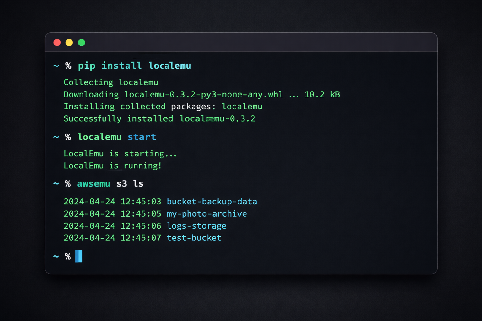 LocalEmu terminal